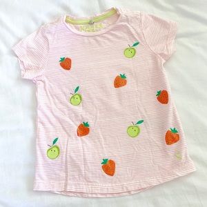 Joules Girls T-Shirt Pink Stripes Glitter Fruit